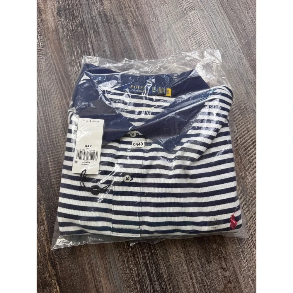 Polo Ralph Lauren Mens 5XB Big & Tall Striped Polo Shirt Navy White 711956682001
